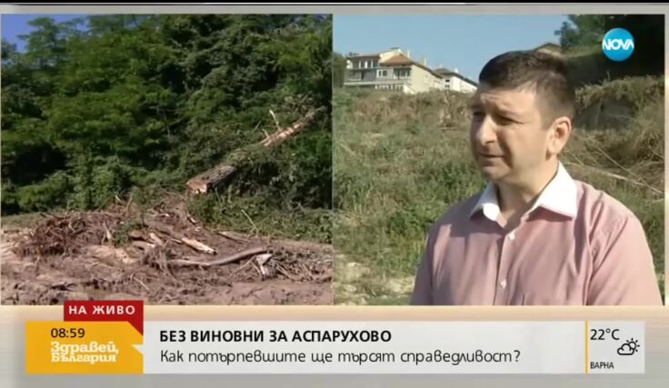 Адв. Михаил Томов със светла риза в интервю за „Здравей България“